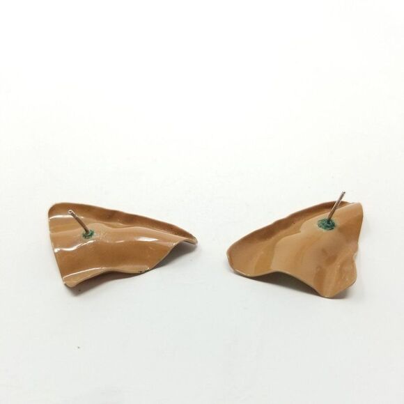 Vintage Neutral Tone Abstract Striped Stud Earrings, Brown Cream Gray, Estate - Picture 4 of 5